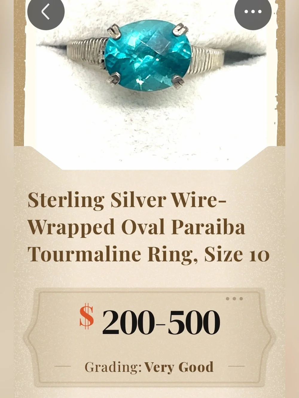 Sterling Wire Wrapped Tourmaline Ring Sz. 10